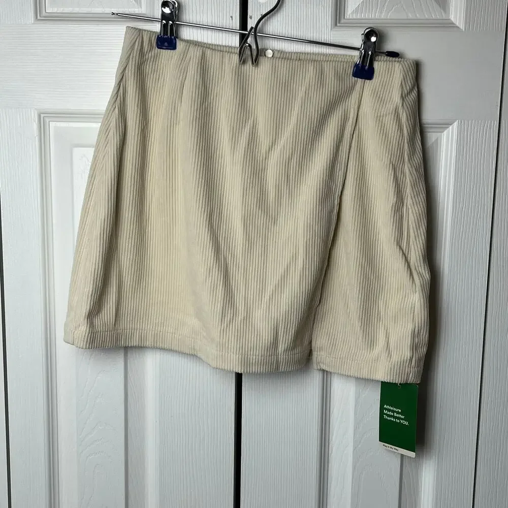Halara Skirt High Waisted Back Zipper Split Hem 2-in-1 Corduroy Casual Cream S